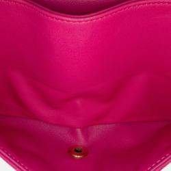 Pre Owned Chanel Classic Double Flap Medium Pink Chevron Lambskin Shoulder Bag