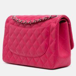 Pre Owned Chanel Classic Double Flap Jumbo Pink Lambskin Shoulder Bag