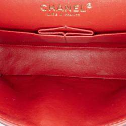Pre Owned Chanel Classic Double Flap Medium Orange Chevron Lambskin Shoulder Bag