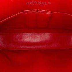 Pre Owned Chanel Classic Double Flap Medium Red Chevron Caviar Shoulder Bag