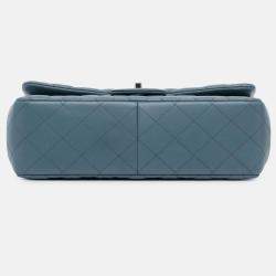 Pre Owned Chanel Classic Double Flap Jumbo Blue Lambskin Shoulder Bag