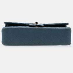 Pre Owned Chanel Classic Double Flap Medium Blue Lambskin Shoulder Bag