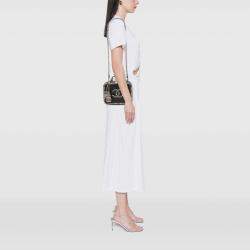 Pre Owned Chanel Black White Small Caviar Striped CC Filigree Vanity Case