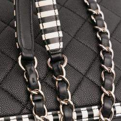 Pre Owned Chanel Black White Small Caviar Striped CC Filigree Vanity Case