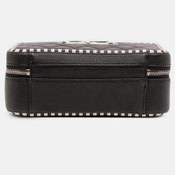 Pre Owned Chanel Black White Small Caviar Striped CC Filigree Vanity Case