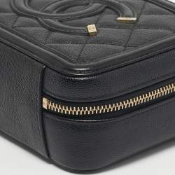 Pre Owned Chanel Black Quilted Caviar Leather CC Filigree Vanity Bag