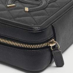 Pre Owned Chanel Black Quilted Caviar Leather CC Filigree Vanity Bag