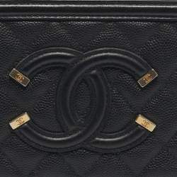 Pre Owned Chanel Black Quilted Caviar Leather CC Filigree Vanity Bag
