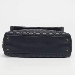 Pre Owned Chanel Navy Blue Caviar Leather and Lizard Medium Coco Top Handle Bag