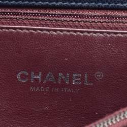 Pre Owned Chanel Navy Blue Caviar Leather and Lizard Medium Coco Top Handle Bag