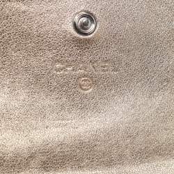 Pre Owned Chanel Gold Chevron Leather Compact Wallet