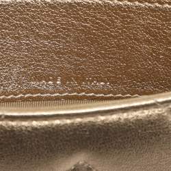 Pre Owned Chanel Gold Chevron Leather Compact Wallet