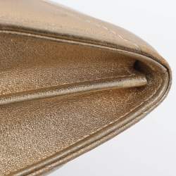 Pre Owned Chanel Gold Chevron Leather Compact Wallet