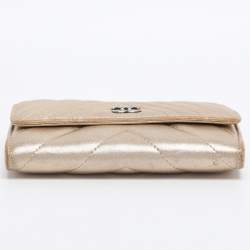 Pre Owned Chanel Gold Chevron Leather Compact Wallet