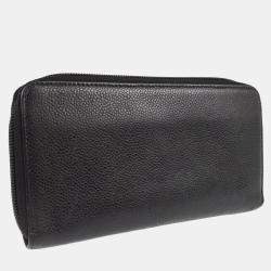 Pre Owned Chanel Zip Around Black Calfskin Long Wallet