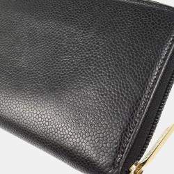 Pre Owned Chanel Zip Around Black Calfskin Long Wallet