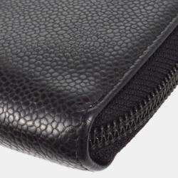 Pre Owned Chanel Zip Around Black Calfskin Long Wallet