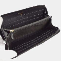 Pre Owned Chanel Zip Around Black Calfskin Long Wallet