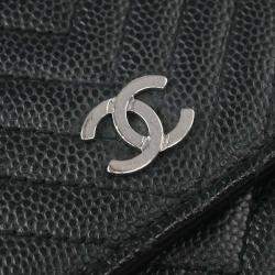 Pre Owned Chanel Chevron Black Caviar Leather Wallet on Chain