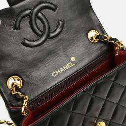 Pre Owned Chanel Classic Square Flap Mini Black Lambskin Shoulder Bag