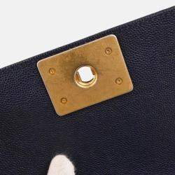Pre Owned Chanel Boy Small Navy Leather Calfskin Chain Shoulder Bag