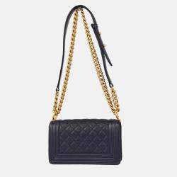 Pre Owned Chanel Boy Small Navy Leather Calfskin Chain Shoulder Bag