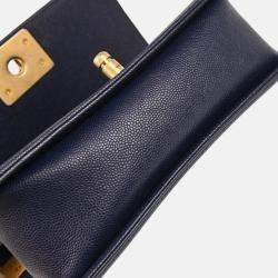 Pre Owned Chanel Boy Small Navy Leather Calfskin Chain Shoulder Bag
