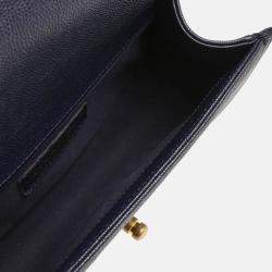 Pre Owned Chanel Boy Small Navy Leather Calfskin Chain Shoulder Bag