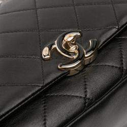 Pre Owned Chanel Black Large Lambskin Twist Chain Enamel CC Flap