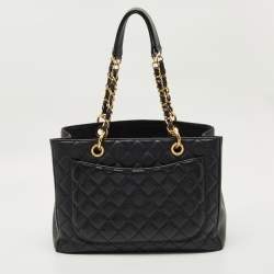 Pre Owned Chanel Black Quilted Caviar Leather GST Grand Shopping Tote
