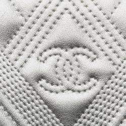 Pre Owned Chanel Silver Medium Metallic Chevron Calfskin O Case Clutch