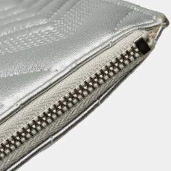 Pre Owned Chanel Silver Medium Metallic Chevron Calfskin O Case Clutch