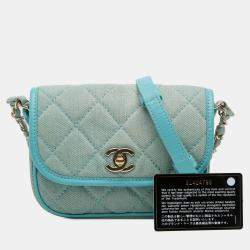 Pre Owned Chanel Blue Mini CC Quilted Denim Messenger Flap