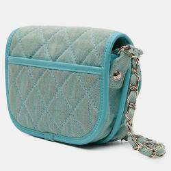 Pre Owned Chanel Blue Mini CC Quilted Denim Messenger Flap