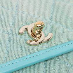 Pre Owned Chanel Blue Mini CC Quilted Denim Messenger Flap