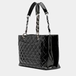 Pre Owned Chanel Black Patent Grand Shopping Tote