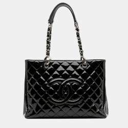 Pre Owned Chanel Black Patent Grand Shopping Tote