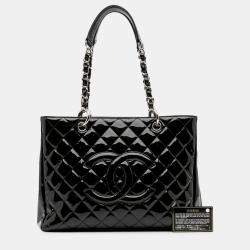 Pre Owned Chanel Black Patent Grand Shopping Tote
