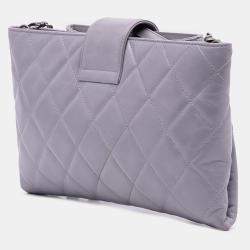 Pre Owned Chanel Purple Quilted Glazed Calfskin Coco Pleats Chain Clutch