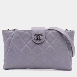 Pre Owned Chanel Purple Quilted Glazed Calfskin Coco Pleats Chain Clutch