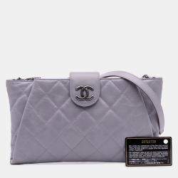 Pre Owned Chanel Purple Quilted Glazed Calfskin Coco Pleats Chain Clutch