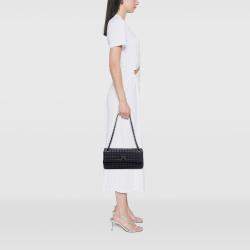 Pre Owned Chanel Navy Blue Chocolate Bar Iridescent Calfskin Bubble Flap