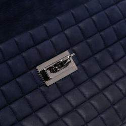 Pre Owned Chanel Navy Blue Chocolate Bar Iridescent Calfskin Bubble Flap