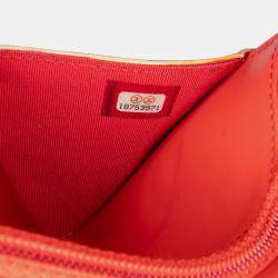 Pre Owned Chanel Orange Red Patent Striped Wallet On Chain
