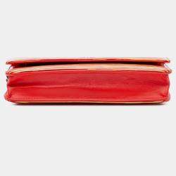 Pre Owned Chanel Orange Red Patent Striped Wallet On Chain
