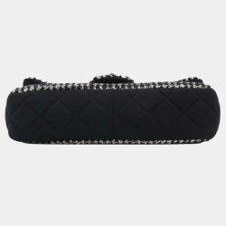 Pre Owned Chanel Black White Medium Quilted Jersey and Tweed Chain Flap