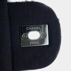 Pre Owned Chanel Black White Medium Quilted Jersey and Tweed Chain Flap