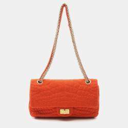 Pre Owned Chanel 2.55 Double Flap Orange Canvas Shoulder Bag