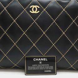 Pre Owned Chanel Wild Stitch Coco Mark Black Leather Handbag