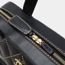 Pre Owned Chanel Wild Stitch Coco Mark Black Leather Handbag